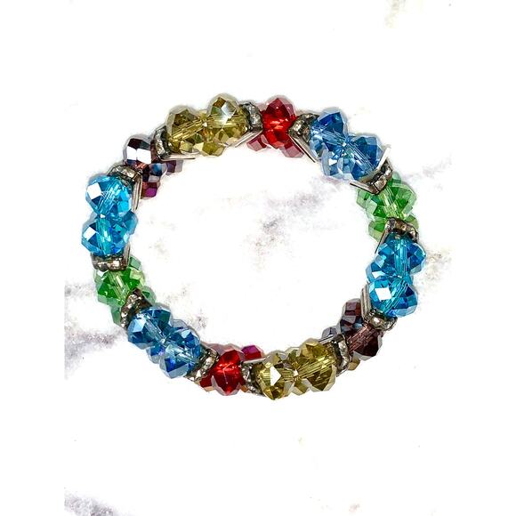 Double Row Rainbow Beaded Rhinestone Stretch Bracelet NWOT - Picture 4 of 7